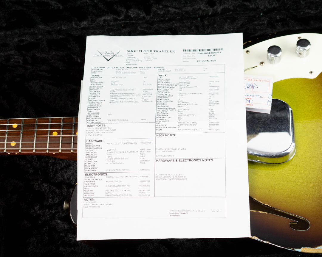 Fender Custom Shop Limited Edition '50s Reissue Thinline Telecaster Relic 2016 Dirty Sonic Burst